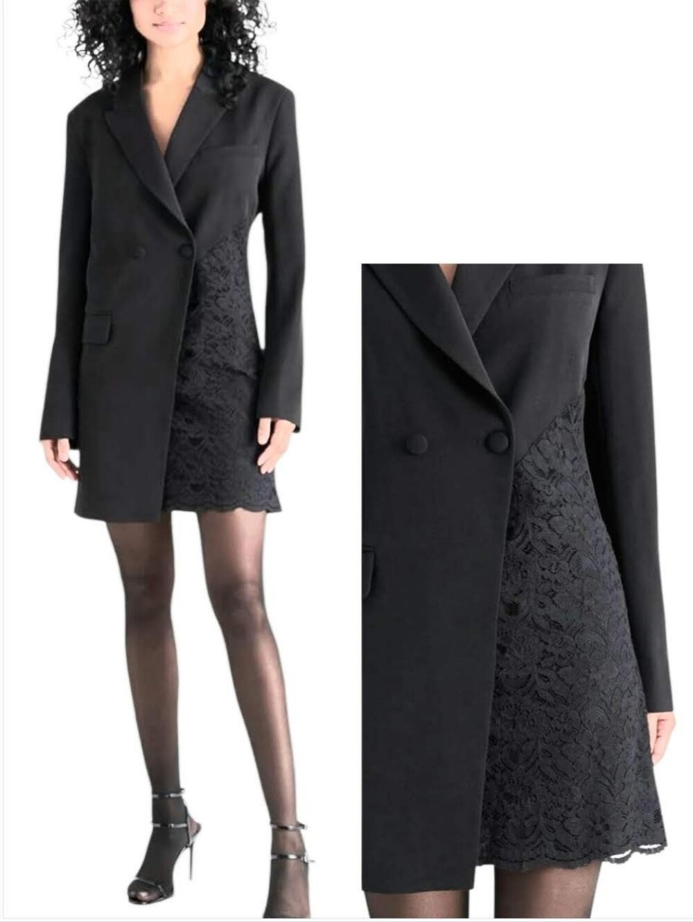 Steve Madden Black Lace-Inset Double-Breasted Blazer Mini Dress Sz M
